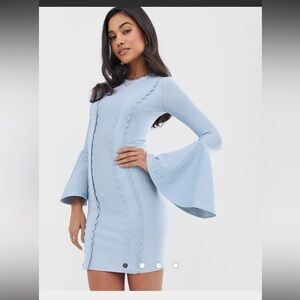 ASOS DESIGN Flute sleeve bandage scallop detail bodycon dress | US 4